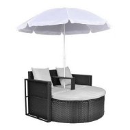 Detailed information about the product Garden Bed With Parasol Black Poly Rattan