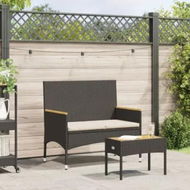 Detailed information about the product Garden Bench 2-Seater with Cushions and Table Black Poly Rattan
