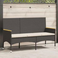 Detailed information about the product Garden Bench 3-Seater with Cushions Black Poly Rattan