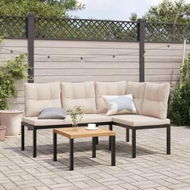 Detailed information about the product Garden Bench Set with Cushions 3 pcs Black Powder-coated Steel