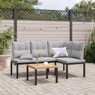 Detailed information about the product Garden Bench Set with Cushions 3 pcs Black Powder-coated Steel