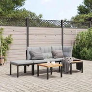 Detailed information about the product Garden Bench Set with Cushions 3 pcs Black Powder-coated Steel
