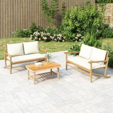 Garden Bench With Cream White Cushions Bamboo