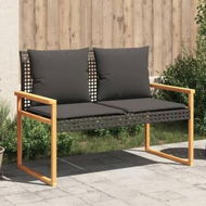 Detailed information about the product Garden Bench with Cushion Black Poly Rattan Acacia Wood