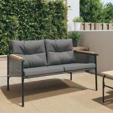 Garden Bench with Cushions 116 cm Black Steel