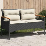 Detailed information about the product Garden Bench with Cushions 116x62.5x74 cm Black Poly Rattan