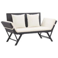 Detailed information about the product Garden Bench With Cushions 176 Cm Black Poly Rattan