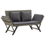 Detailed information about the product Garden Bench With Cushions 176 Cm Grey Poly Rattan