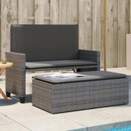 Detailed information about the product Garden Bench with Cushions and Footstool Grey Poly Rattan