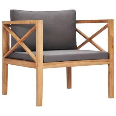 Garden Chair with Grey Cushions Solid Wood Teak