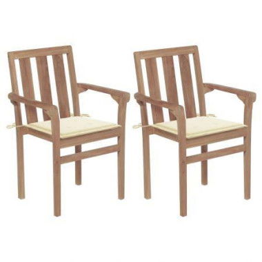 Garden Chairs 2 Pcs With Cream Cushions Solid Teak Wood