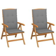 Detailed information about the product Garden Chairs 2 Pcs With Grey Cushions Solid Teak Wood