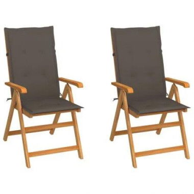 Garden Chairs 2 pcs with Taupe Cushions Solid Teak Wood