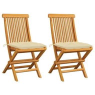 Detailed information about the product Garden Chairs with Cream White Cushions 2 pcs Solid Teak Wood