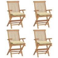 Detailed information about the product Garden Chairs with Cream White Cushions 4 pcs Solid Teak Wood