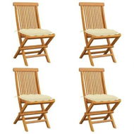 Detailed information about the product Garden Chairs with Cream White Cushions 4 pcs Solid Teak Wood