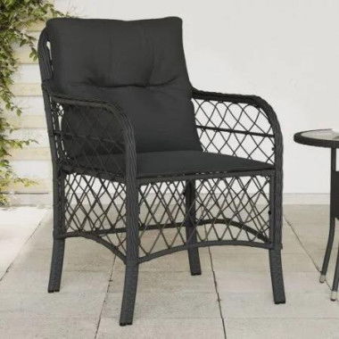 Garden Chairs with Cushions 2 pcs Black Poly Rattan