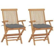 Detailed information about the product Garden Chairs with Grey Cushions 2 pcs Solid Teak Wood