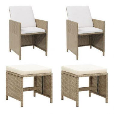 Garden Chairs With Stools 2 Pcs Poly Rattan Beige