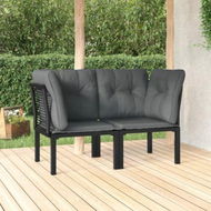 Detailed information about the product Garden Corner Chairs With Cushions 2 Pcs Black & Grey Poly Rattan.