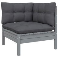 Detailed information about the product Garden Corner Sofa With Anthracite Cushions Grey Solid Pinewood