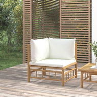 Detailed information about the product Garden Corner Sofa With Cream White Cushions Bamboo