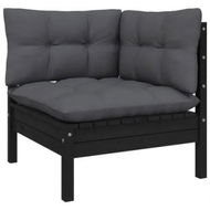 Detailed information about the product Garden Corner Sofa with Cushions Black Solid Pinewood