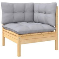 Detailed information about the product Garden Corner Sofa with Grey Cushions Solid Pinewood