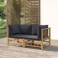 Detailed information about the product Garden Corner Sofas with Dark Grey Cushions 2 pcs Bamboo