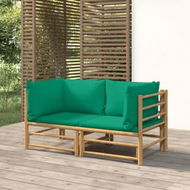 Detailed information about the product Garden Corner Sofas with Green Cushions 2 pcs Bamboo