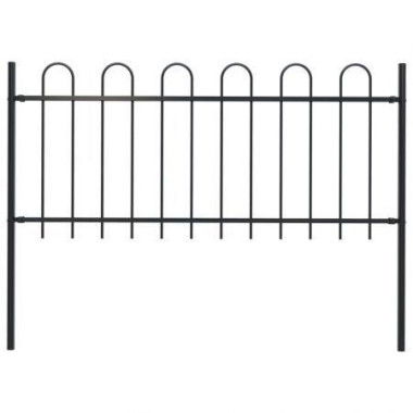 Garden Fence With Hoop Top Steel 1.7x1m Black.