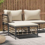 Detailed information about the product Garden Footstool With Beige Cushion Poly Rattan