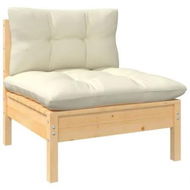 Detailed information about the product Garden Middle Sofa with Cream Cushions Solid Pinewood