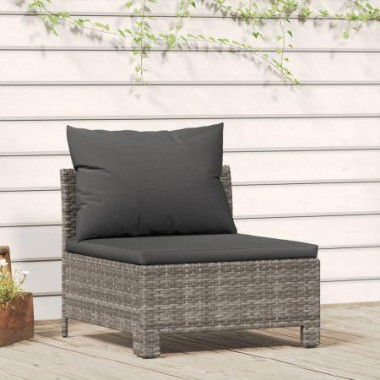 Garden Middle Sofa With Cushion Grey Poly Rattan