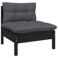 Detailed information about the product Garden Middle Sofa with Cushions Black Solid Pinewood