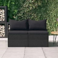 Detailed information about the product Garden Middle Sofas with Cushions 2 pcs Black Poly Rattan