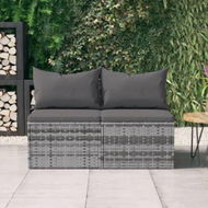 Detailed information about the product Garden Middle Sofas With Cushions 2 Pcs Grey Poly Rattan