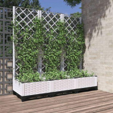 Garden Planter with Trellis White 120x40x121.5 cm PP