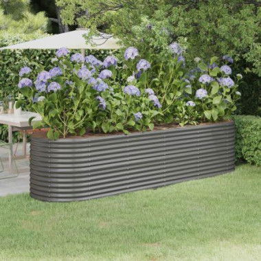 Garden Raised Bed Powder-Coated Steel 296x80x68 Cm Grey