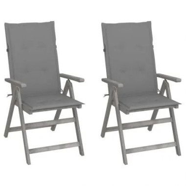 Garden Reclining Chairs 2 pcs with Cushions Solid Wood Acacia