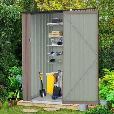 Garden Shed Outdoor Storage Backyard Tool House Lockable Bike Garage Utility Pet Dog Cat Shelter Plastic Galvanised Steel Tilted Roof 93x98x159cm