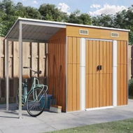 Detailed information about the product Garden Shed with Extended Roof Light Brown 277x110.5x181 cm Steel