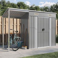 Detailed information about the product Garden Shed with Extended Roof Light Grey 277x110.5x181 cm Steel