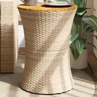 Detailed information about the product Garden Side Table Drum Shape Beige Poly Rattan and Solid Wood