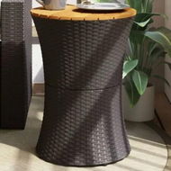 Detailed information about the product Garden Side Table Drum Shape Black Poly Rattan and Solid Wood