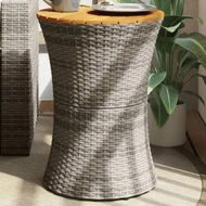 Detailed information about the product Garden Side Table Drum Shape Grey Poly Rattan and Solid Wood