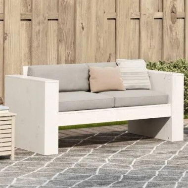 Garden Sofa 2-Seater White 134x60x62 cm Solid Wood Pine