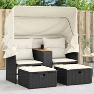 Detailed information about the product Garden Sofa 2-Seater with Canopy and Stools Black Poly Rattan