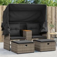 Detailed information about the product Garden Sofa 2-Seater with Canopy and Stools Grey Poly Rattan