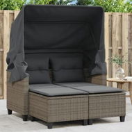 Detailed information about the product Garden Sofa 2-Seater with Canopy and Stools Grey Poly Rattan